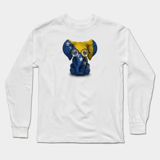 Baby Elephant with Glasses and Bosnian Flag Long Sleeve T-Shirt